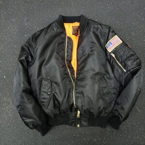 Bravo Series by Burk's Bay NRA Bomber Jacket Men's Medium Black Satin